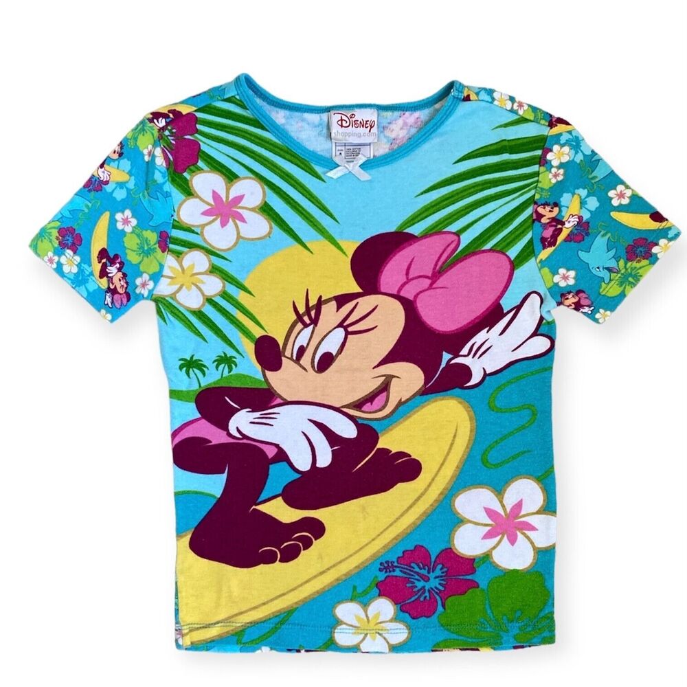 DISNEY Minnie Mouse Girls Size 8 T-Shirt Tee Shirt Surfer Floral PJs Pajamas Top